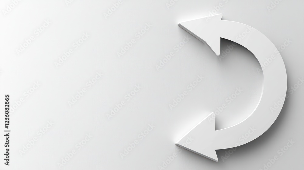 White curved arrows recycle symbol on white background, website design element White curved arrows recycle symbol on white background, website design element