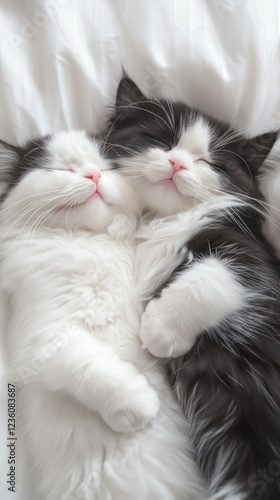 Wallpaper Mural Two alternating black-and-white furred cats with silly expressions, cuddling and tumbling around in a bright and clean room. Torontodigital.ca