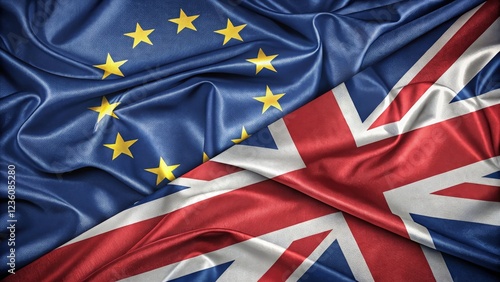 European Union and United Kingdom Flags Intertwined Symbolizing Relations and Brexit