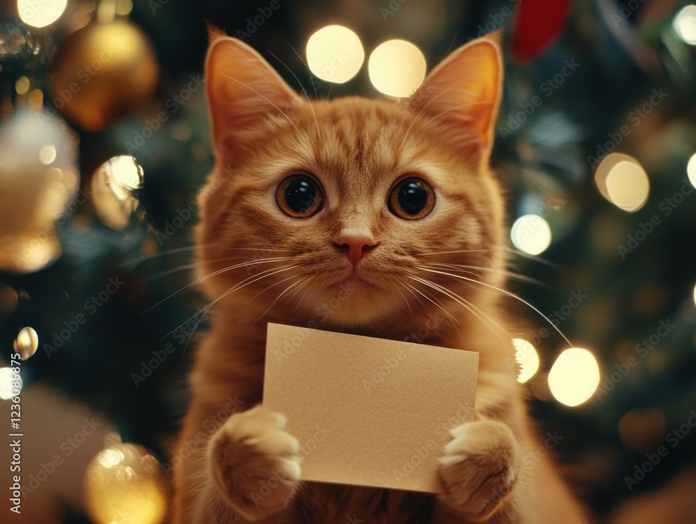 Obraz premium Cute Cat Holding a Note