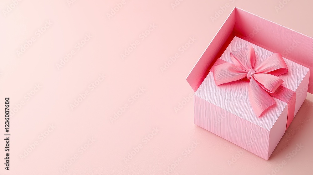 Open Pink Gift Box with Ribbon on Pastel Background Open Pink Gift Box with Ribbon on Pastel Background