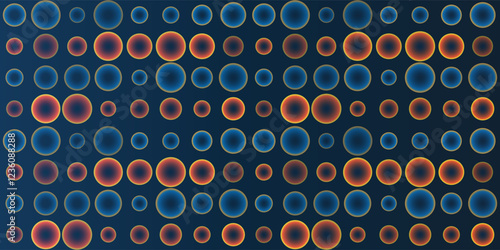 Abstract Partially Faded Spotted Pattern, Circular Gradient Shapes, Spots with Random Sizes and Changing Colors of Blue, Brown, Red and Orange  - Geometric Mosaic Texture, Vector Background Design