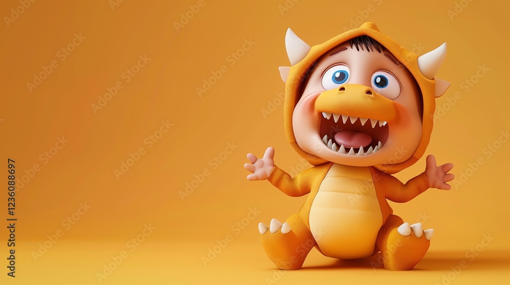 Cartoon baby in a dinosaur costume with a big smile. Cartoon baby in a dinosaur costume with a big smile.