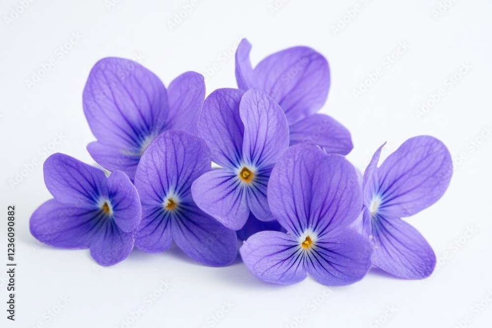 Obraz premium A cluster of purple flowers arranged on a white background