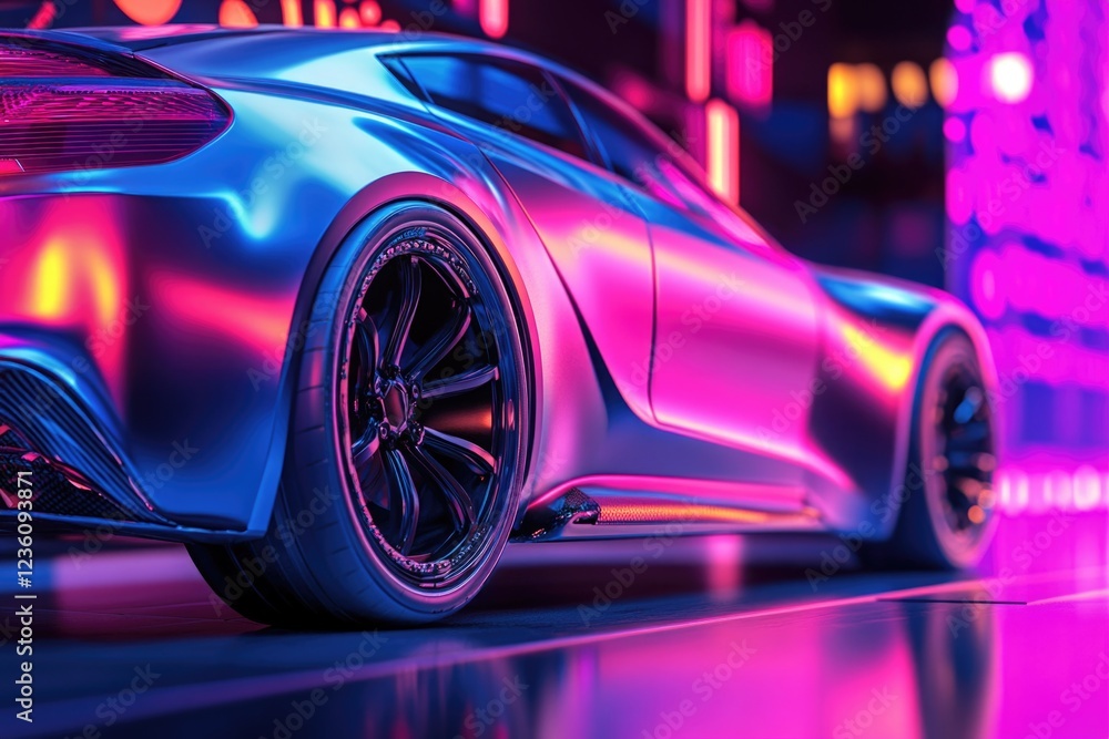 A close-up shot of a car parked on a bustling city street A close-up shot of a car parked on a bustling city street