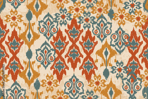 Damask seamless pattern, Ikat floral seamless pattern background, vector illustration, Ikat ethnic oriental embroidery, Aztec style, baroque. Design for texture, fab,clothing, decoration,fashion, tile