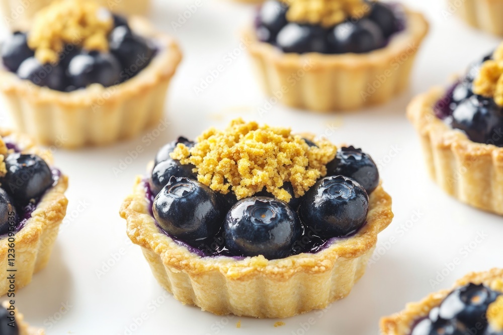 Mini blueberry pies arranged on a table, perfect for small gatherings or parties Mini blueberry pies arranged on a table, perfect for small gatherings or parties