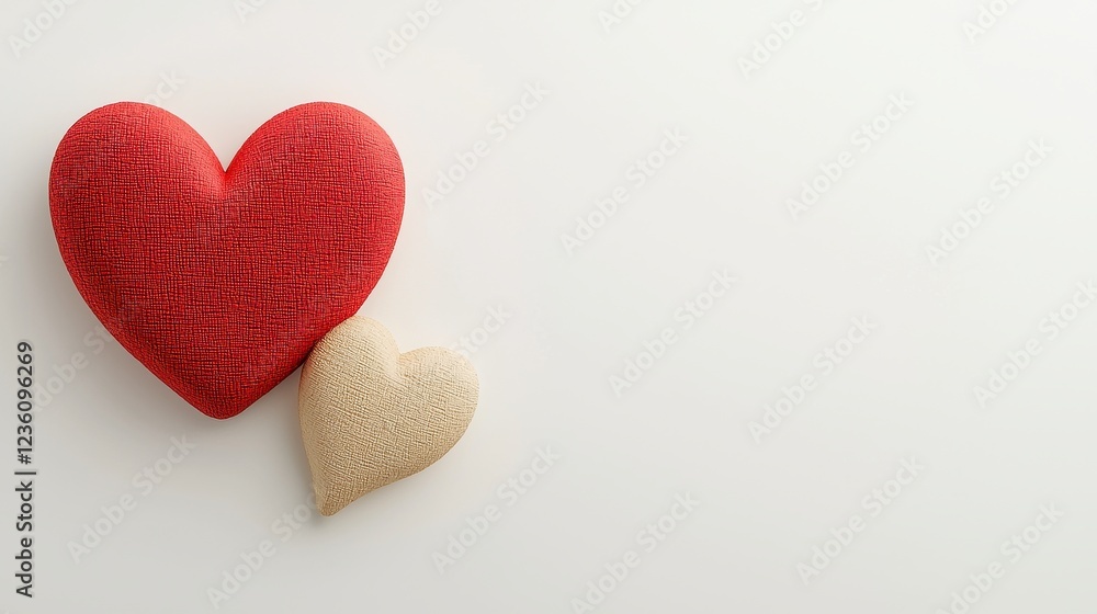 Fototapeta premium Red and Off White Textured Hearts on White Background