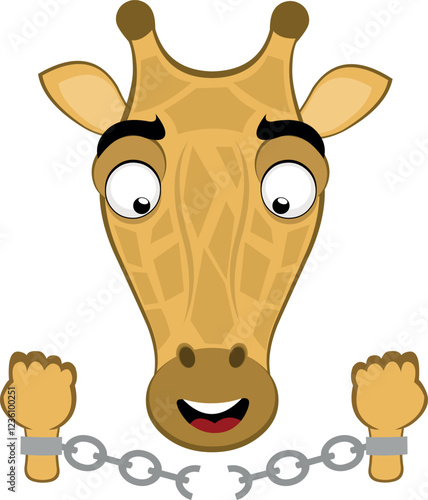vector illustration emoji face giraffe character cartoon, breaking chains in freedom and enmancipation