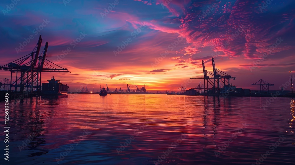 Obraz premium Stunning Harbor Sunset at Dusk