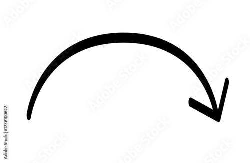 ペンで書いた手描き風のアーチ型の黒色の矢印