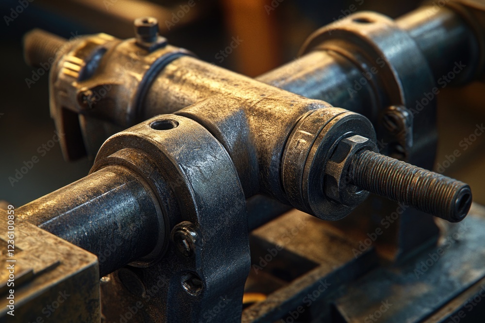 A close-up shot of a machine processing a piece of metal, ideal for industrial or manufacturing settings A close-up shot of a machine processing a piece of metal, ideal for industrial or manufacturing settings