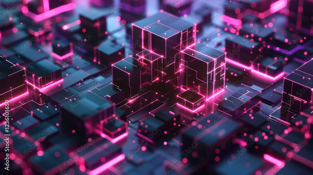 Fototapeta premium Neon Futuristic Digital Grid Cityscape