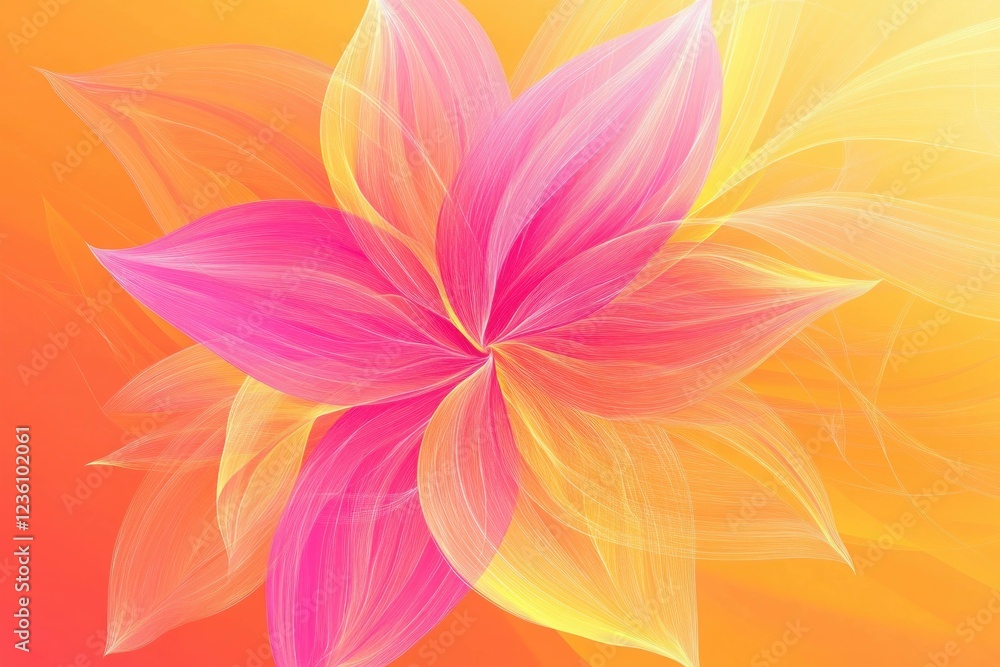 Fototapeta premium Vibrant abstract floral design with pink and yellow hues, perfect for backgrounds, fashion, and modern decor, showcasing elegance and creativity