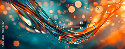 Vibrant water splash with colorful bokeh background, creating a dynamic atmosphere