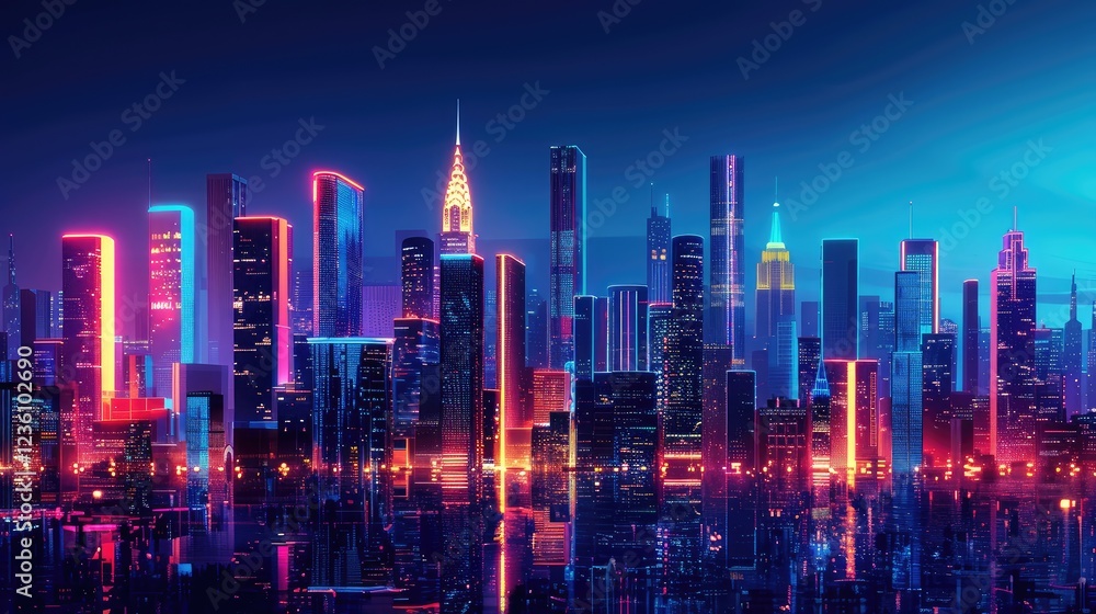 Fototapeta premium Futuristic Neon City Skyline at Night