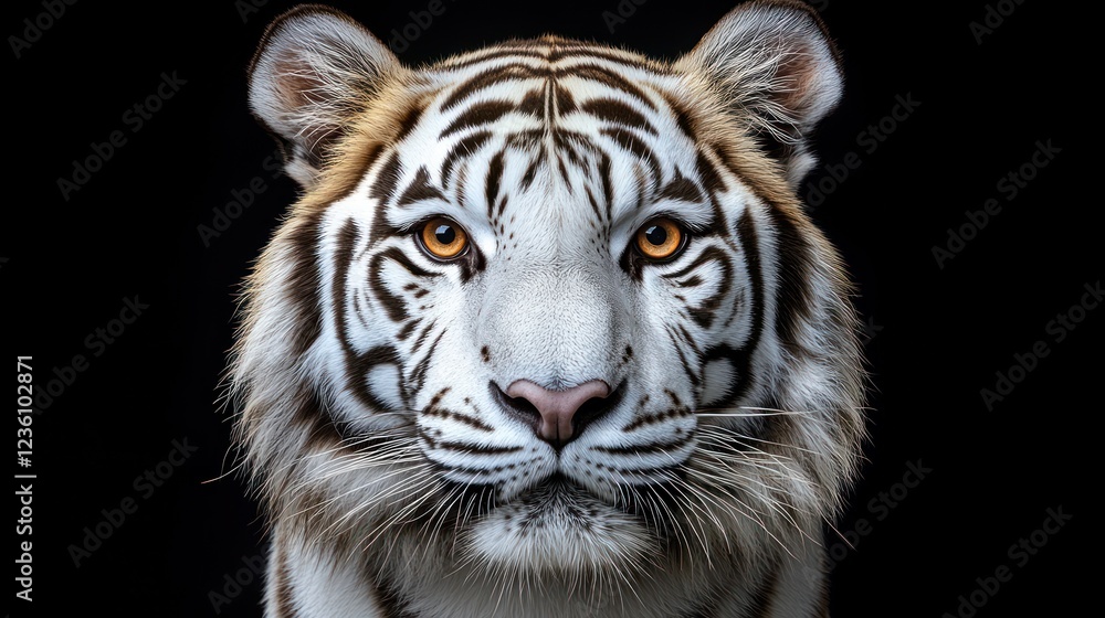 Fototapeta premium White tiger portrait, studio, black background, wildlife