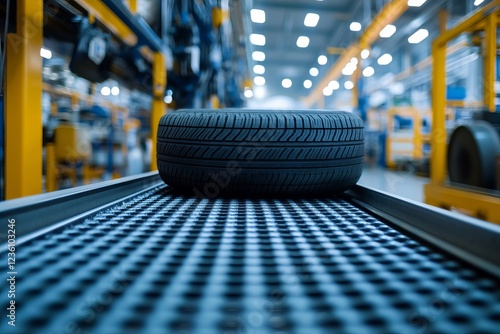 A tyre on an assembly line in a factory