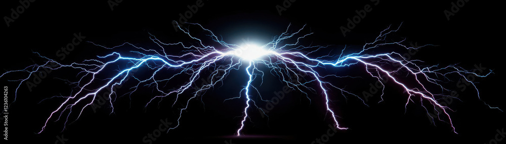 A striking display of lightning illuminating the night sky with powerful energy. A striking display of lightning illuminating the night sky with powerful energy.