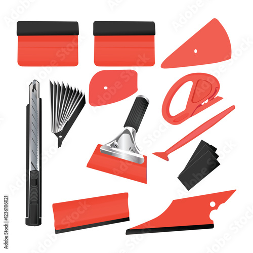 Vehicle Tint Squeegee PPF Tools Car Wrap Kit Corner Shank Scraper Window Water Wiper Knife Blade Cutter Car Paint Protective Illustration
