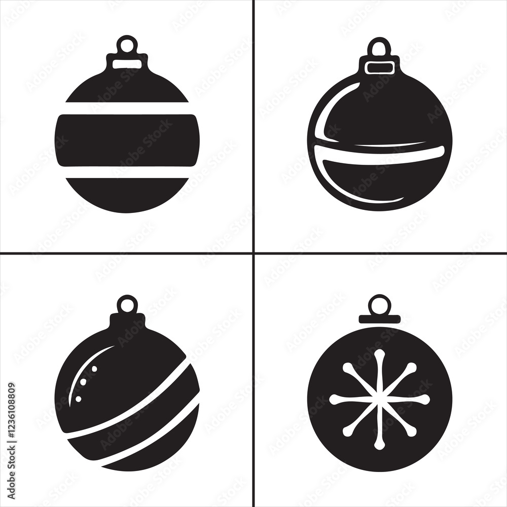 Fototapeta premium decoration, ball, holiday, ornament, christmas, december, snow, snowflake vector design icon symbol set 