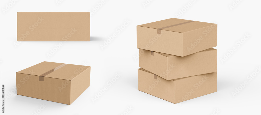 Brown Paper mailing box Cardboard box isolated on white background Brown Paper mailing box Cardboard box isolated on white background