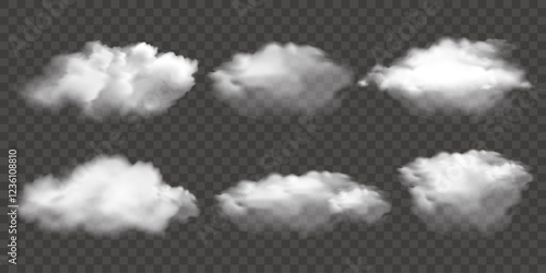 White realistic isolated clouds on black background
