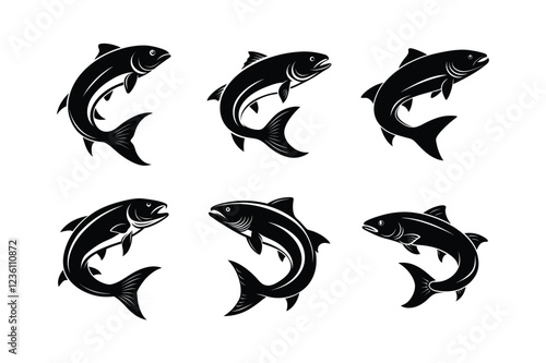 trout fish design, labeled silhouette vector art illustration.