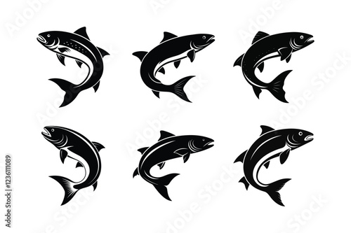 trout fish design, labeled silhouette vector art illustration.