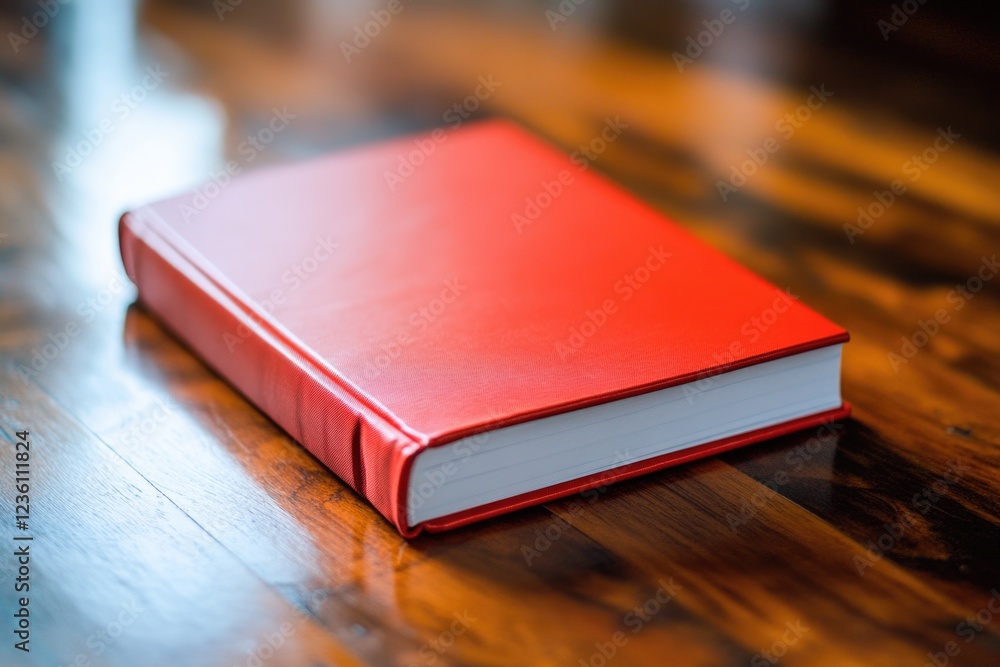 A red book sits on a wooden table, perfect for reading or studying A red book sits on a wooden table, perfect for reading or studying