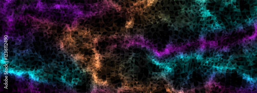 Abstract vector technology colors wave top view with moving dots and lines. AI in virtual reality on digital background. Wireframe texture. Dynamic network connection data analysis.