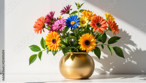 Wallpaper Mural Vibrant flower arrangement in golden vase, cheerful decor Torontodigital.ca