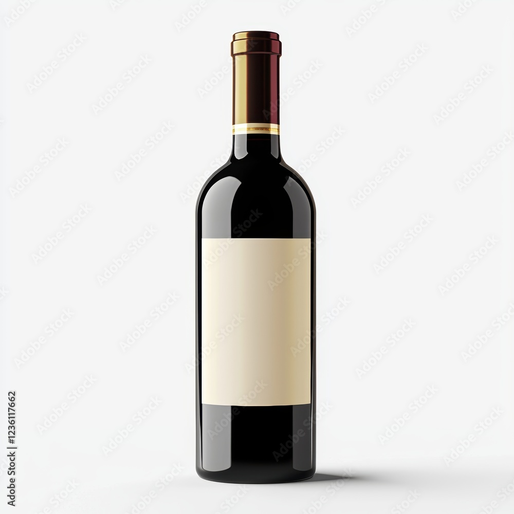Fototapeta premium Luxury wine bottle mockup with a blank label and elegant curves, placed on a bright white background