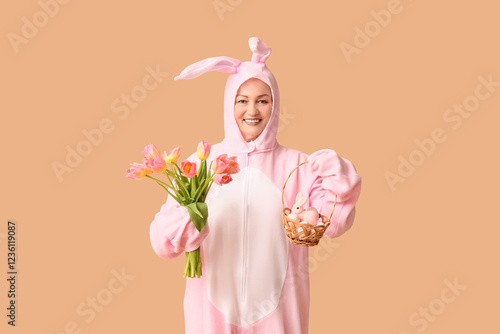 Funny senior woman in bunny...