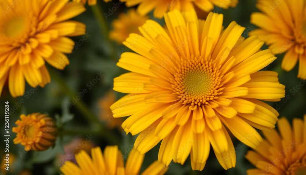 close up of calendula flowers with golden petals close up of calendula flowers with golden petals