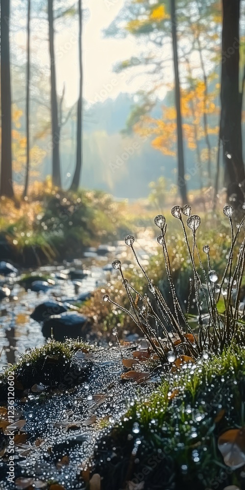 Naklejka premium Nature's tranquility in a forest stream during autumn