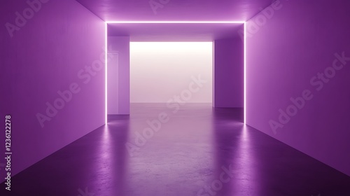 Purple Neon Lit Corridor Leading To A Bright Room