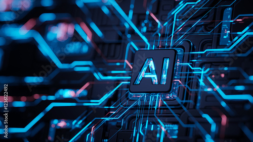 Obraz na płótnie AI concept Artificial Intelligence technology circuit motherboard chip computer design machine deep learning data network analysis futuristic. 3d rendering..