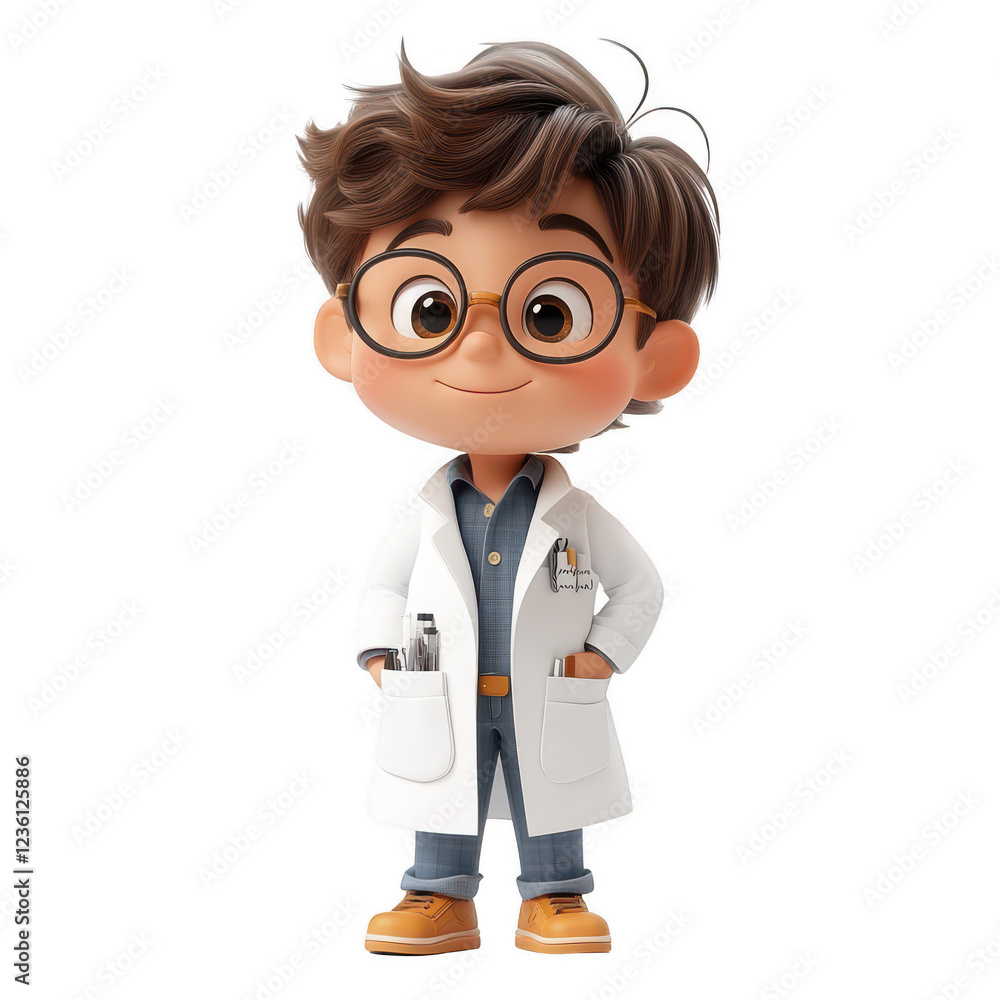 A cartoon boy wearing a white lab coat A cartoon boy wearing a white lab coat