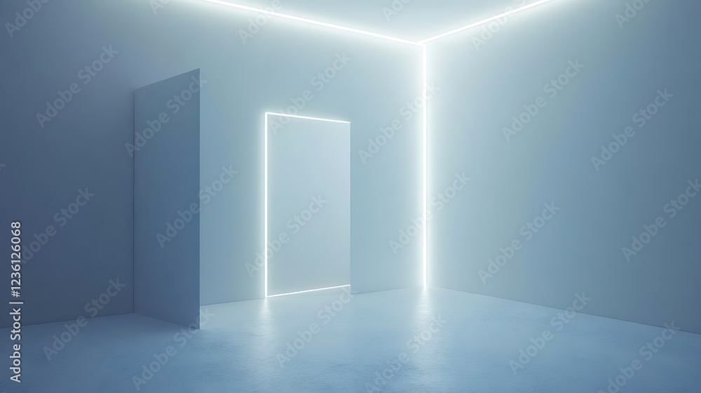 Fototapeta premium Minimalist Room Design With Neon Lighting Accents
