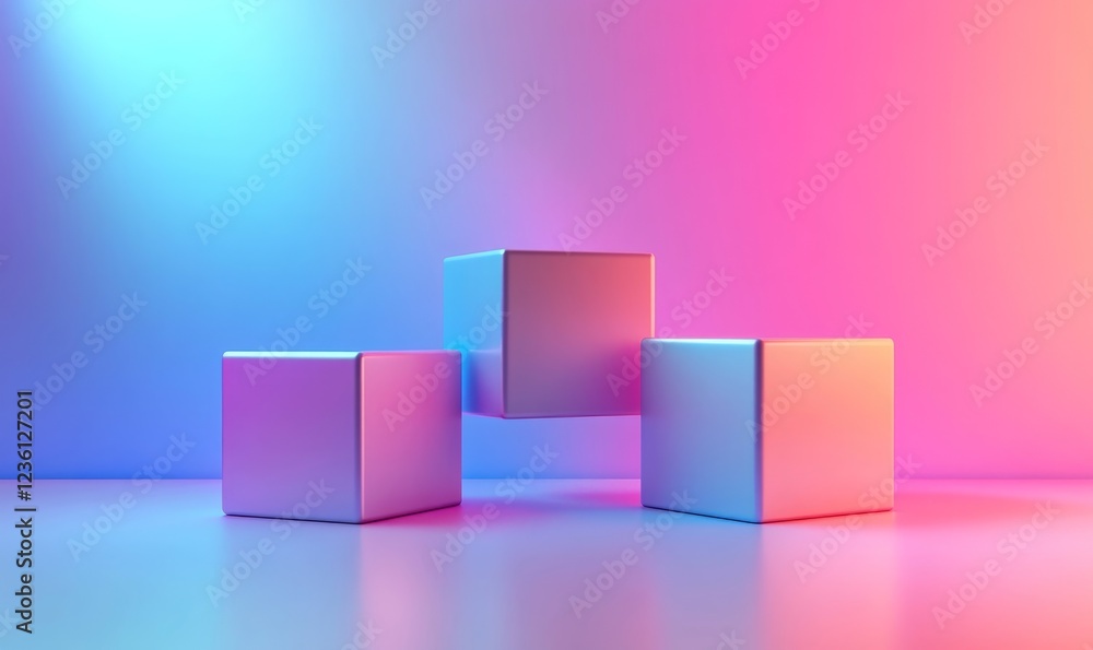Abstract minimalist cubes, iridescent design, 3d render, Generative AI Abstract minimalist cubes, iridescent design, 3d render, Generative AI