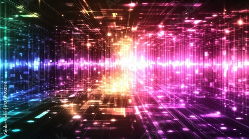 Colorful abstract light trails creating a digital landscape