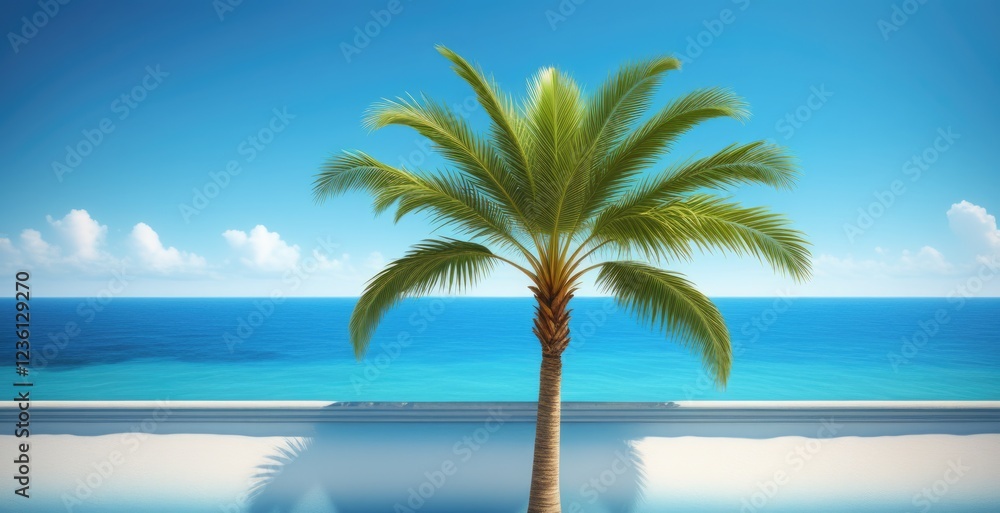 Fototapeta premium Tropical paradise: palm tree and ocean view on a sunny day