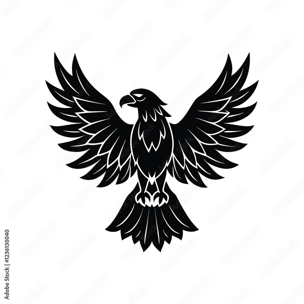 Obraz premium Eagle Bird Silhouette Vector Icon Black and White Background.
