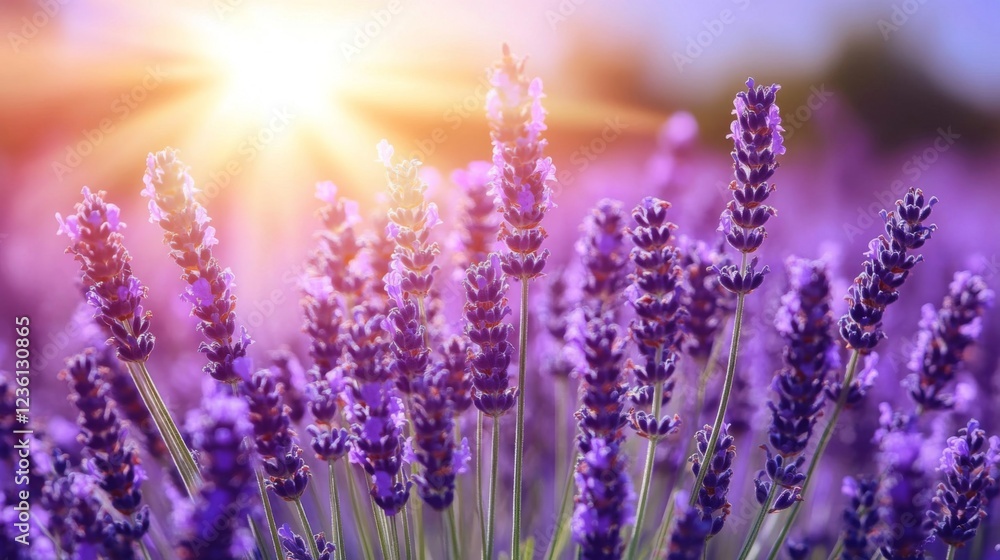 Naklejka premium Sunlit Lavender Field in Summer
