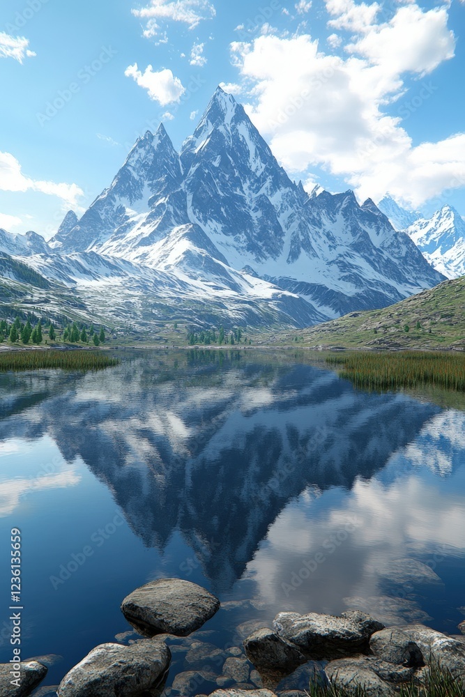 Fototapeta premium Majestic mountains reflected in a tranquil lake