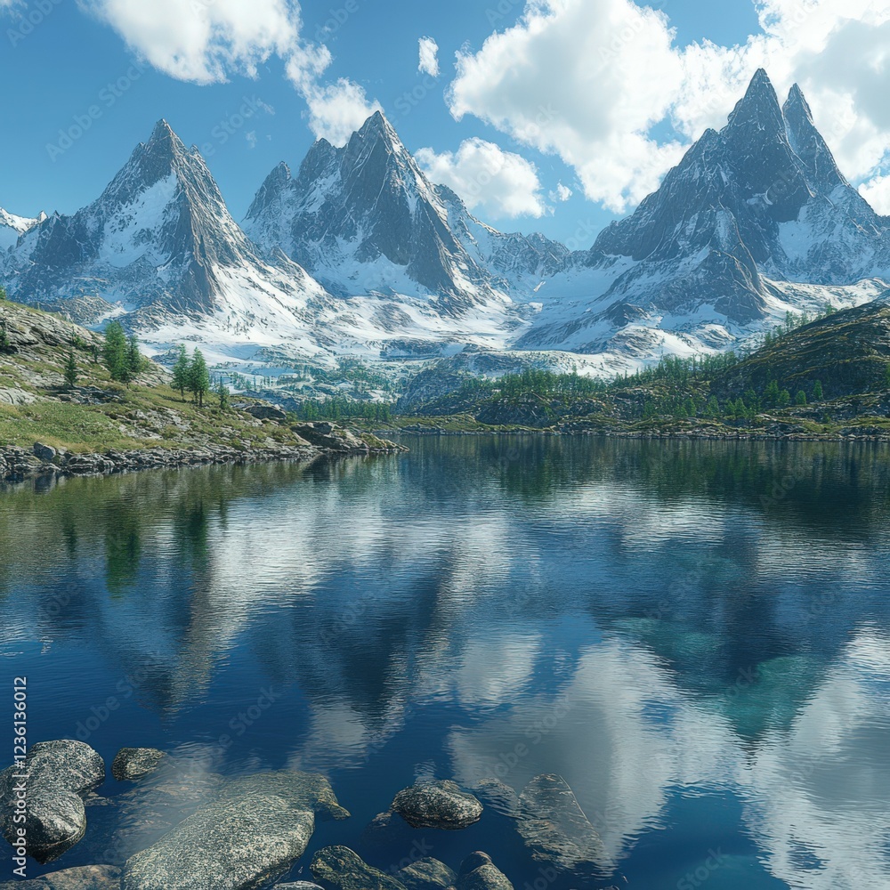 Fototapeta premium Stunning mountain landscape reflects on tranquil lake