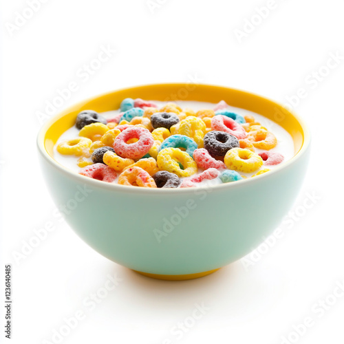 bowl of cereal with milk isolated on white background full depth of feild.