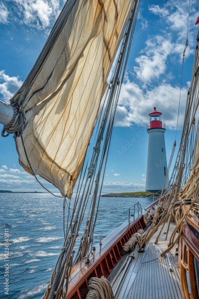 Obraz premium Sailboat and Lighthouse