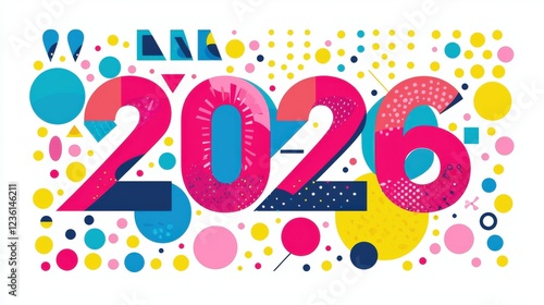 Vibrant Vector Illustration of Flat Design Elements for Year 2026 Celebration with Colorful Shapes and Patterns
